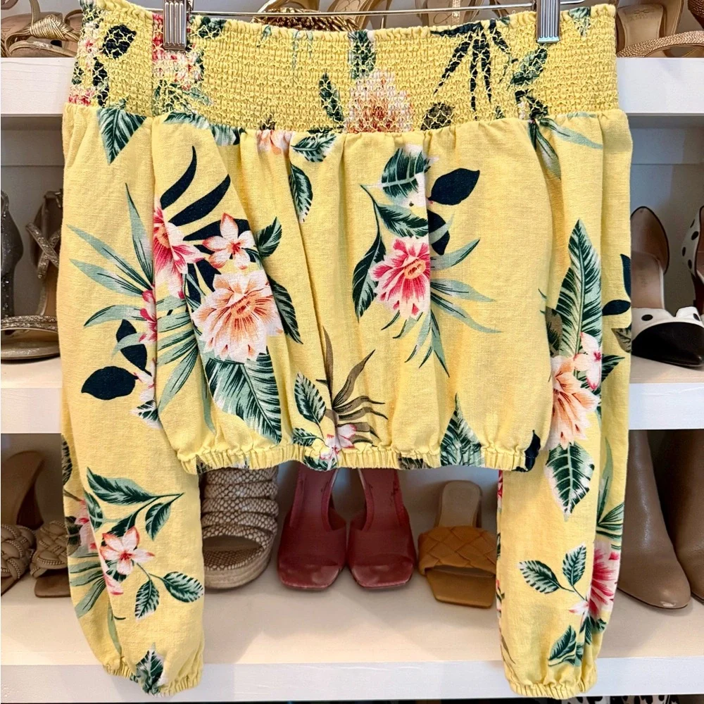 Guess Yellow Floral Off-Shoulder Blouse - Picture 2 of 4